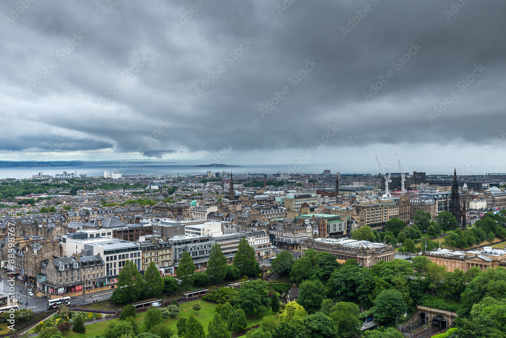 Edinburgh city view from the castle hill, Scotland