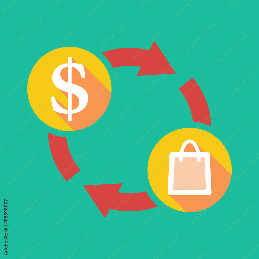 Exchange sign with a dollar sign and a shopping bag Exchange sign with a dollar sign and a shopping bag