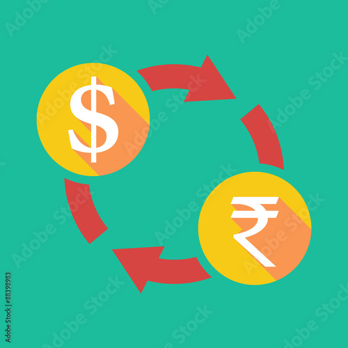 Exchange sign with a dollar sign and a rupee sign