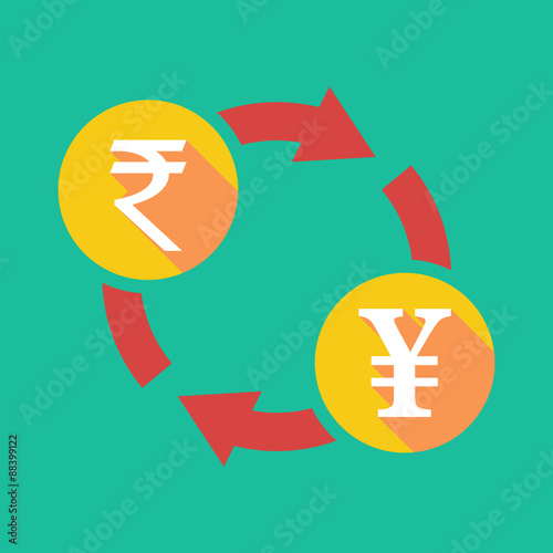 Exchange sign with a  rupee sign and a yen sign