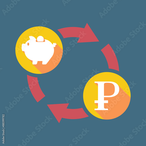 Exchange sign with a  piggy bank and a ruble sign