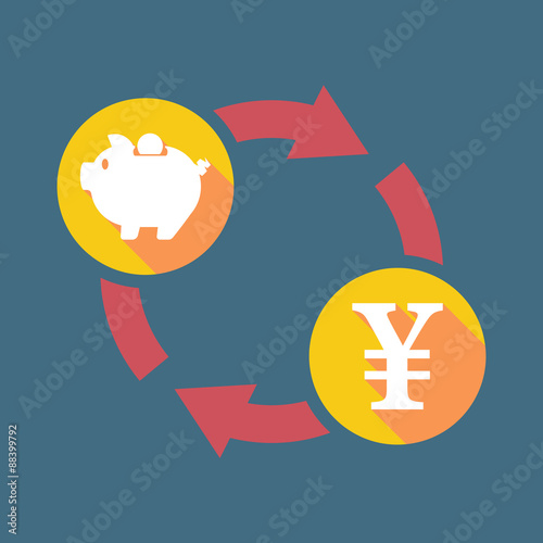 Exchange sign with a  piggy bank and a yen sign