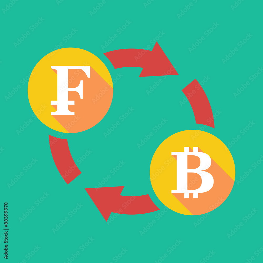 Exchange sign with a swiss franc sign and a bit coin sign Exchange sign with a swiss franc sign and a bit coin sign