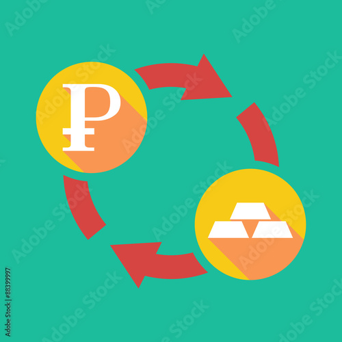 Exchange sign with a ruble sign and gold bars