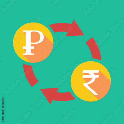Exchange sign with a ruble sign and a rupee sign