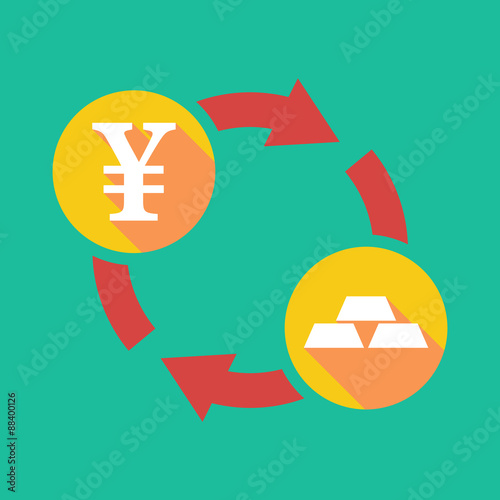 Exchange sign with a yen sign and gold bars