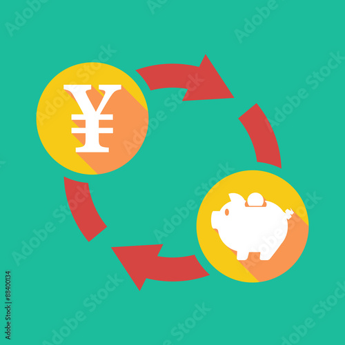Exchange sign with a yen sign and a piggy bank