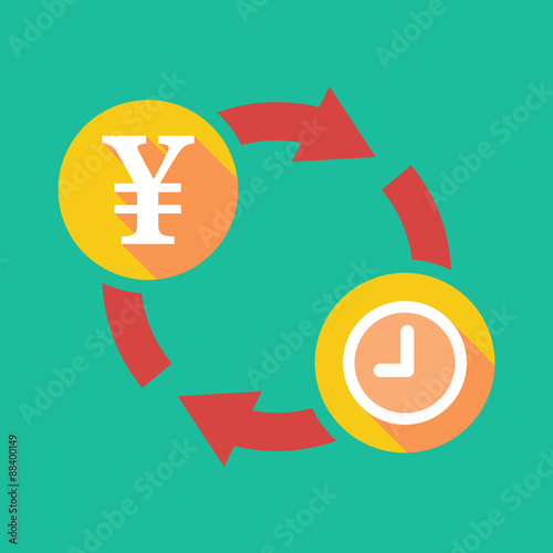 Exchange sign with a yen sign and a clock