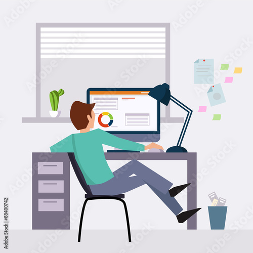 Vector modern flat character design on businessman at work