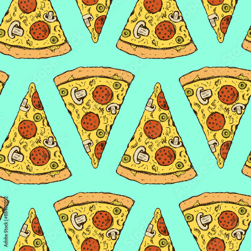Sketch pizza slice in vintage style