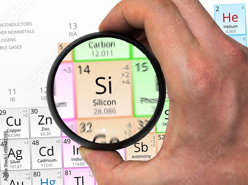 Silicon symbol - Si. Element of the periodic table zoomed with m