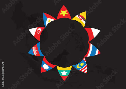 flat Asean triangle circle garland flag on black background vector