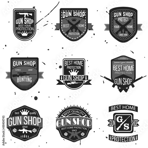 Gun shop logotypes and badges vector set