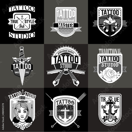 Homemade tattoo logos and badges vector set