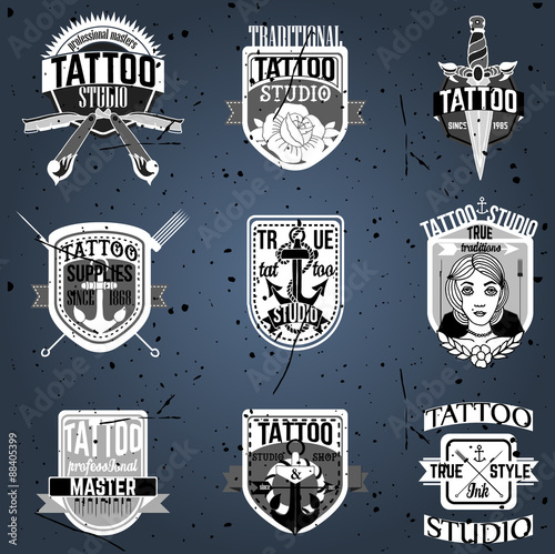 Homemade tattoo logos and badges vector set