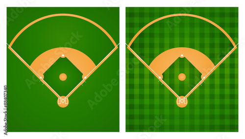 Baseball field in two lawn designs