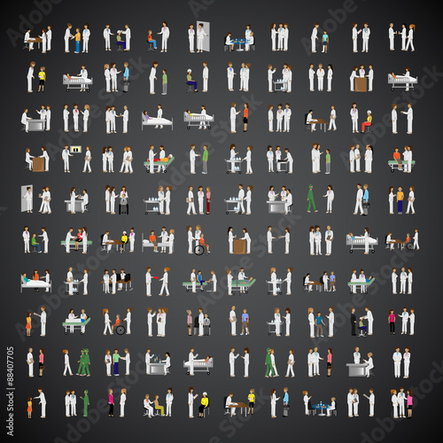 Medical Staff And Patients Different Situations - Isolated On Black Background - Vector Illustration, Graphic Design Editable For Your Design