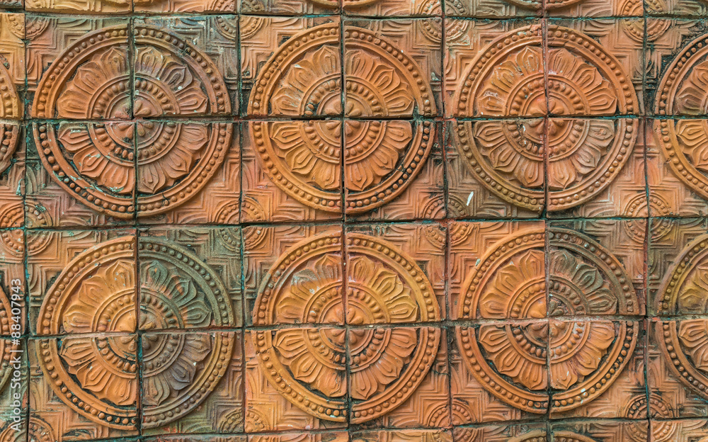 ancient thai art brick wall background