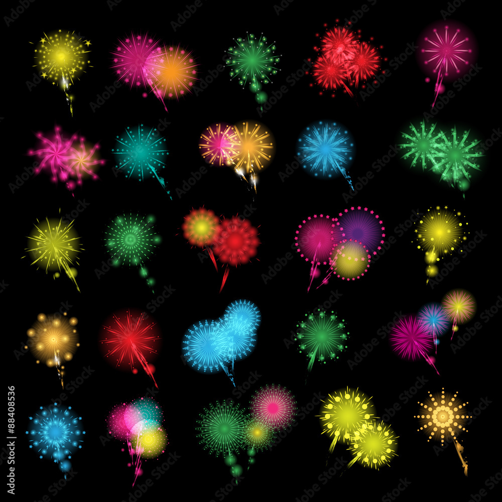 Fireworks Icons Set - Isolated On Black Background