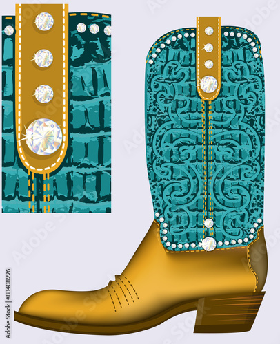 cowboy boot.Luxury shoe with diamonds for design