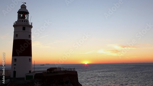Lighthouse at Sunrise - Europa Point Lighthouse /Trinity Lighthouse at Europa Point, Bay of Gibraltar, Gibraltar.