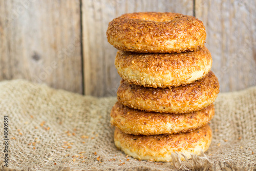 SIMIT, a traditional Turkish round Bagel with sesame seeds