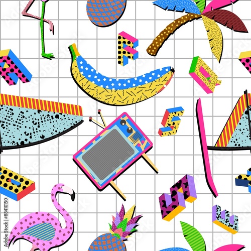 Retro 80s summer pattern background