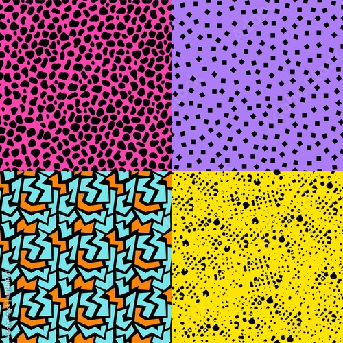 Retro 80s seamless pattern background set