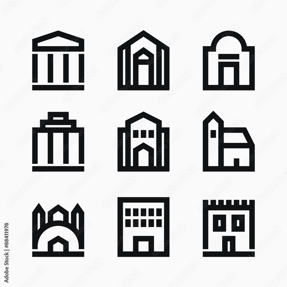 Line buildings icons