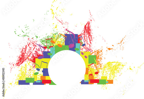 Cartolina con note musicali e simboli colorati