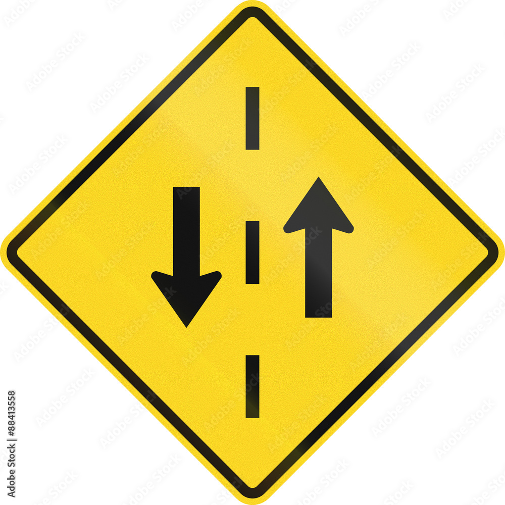 Warning road sign in Canada - Opposing traffic. This sign is used in Ontario Warning road sign in Canada - Opposing traffic. This sign is used in Ontario