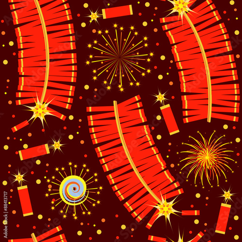 chinese fireworks seamless pattern.Vector illustration on white