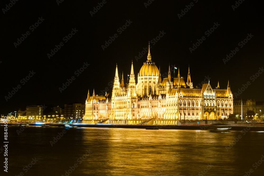 Naklejka premium The Hungarian Parliament Building with bright and beautiful illu