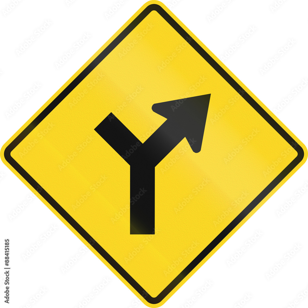 Canadian road warning sign - 3-way Intersection with priority ahead. This sign is used in Ontario Canadian road warning sign - 3-way Intersection with priority ahead. This sign is used in Ontario