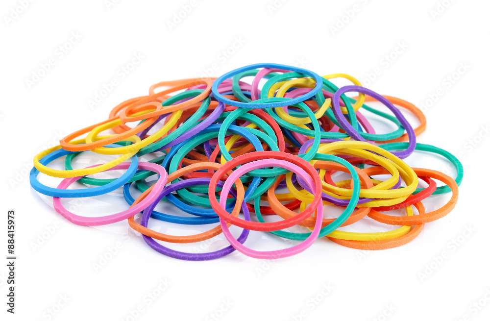 pile of colorful rubber bands isolated on white. pile of colorful rubber bands isolated on white.