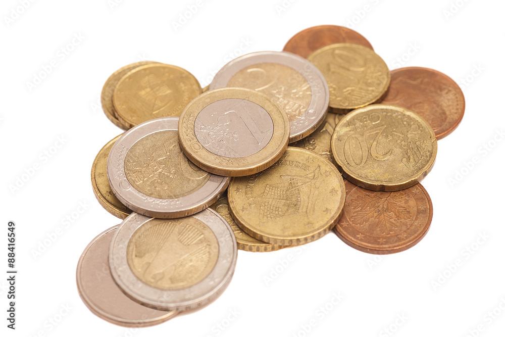 Euro coins isolated on white background