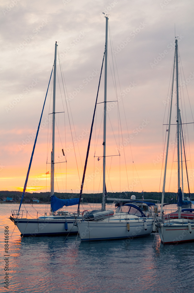 Sunset with Sailboats Vertical