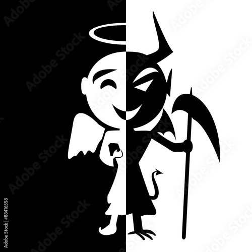 Bipolar disorder.Smile of saint and satan, Angel and Devil in sa