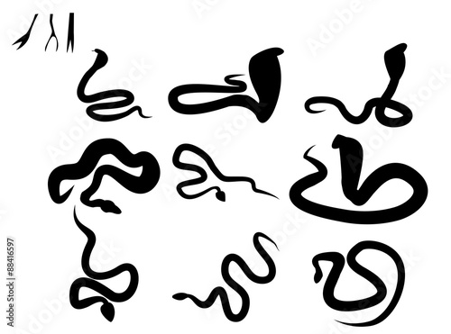 Set of black silhouette snake and snake tongue