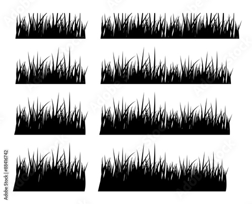 Set of black silhouette grass in different height