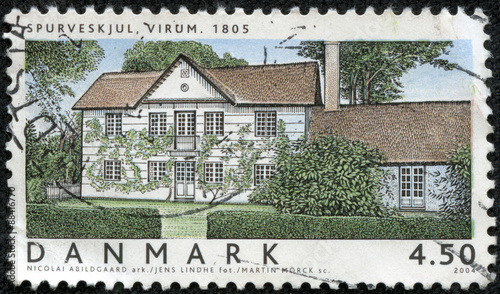 stamp printed by Denmark, shows Spurveskjul, Virum, by Nicolai Abildgaard