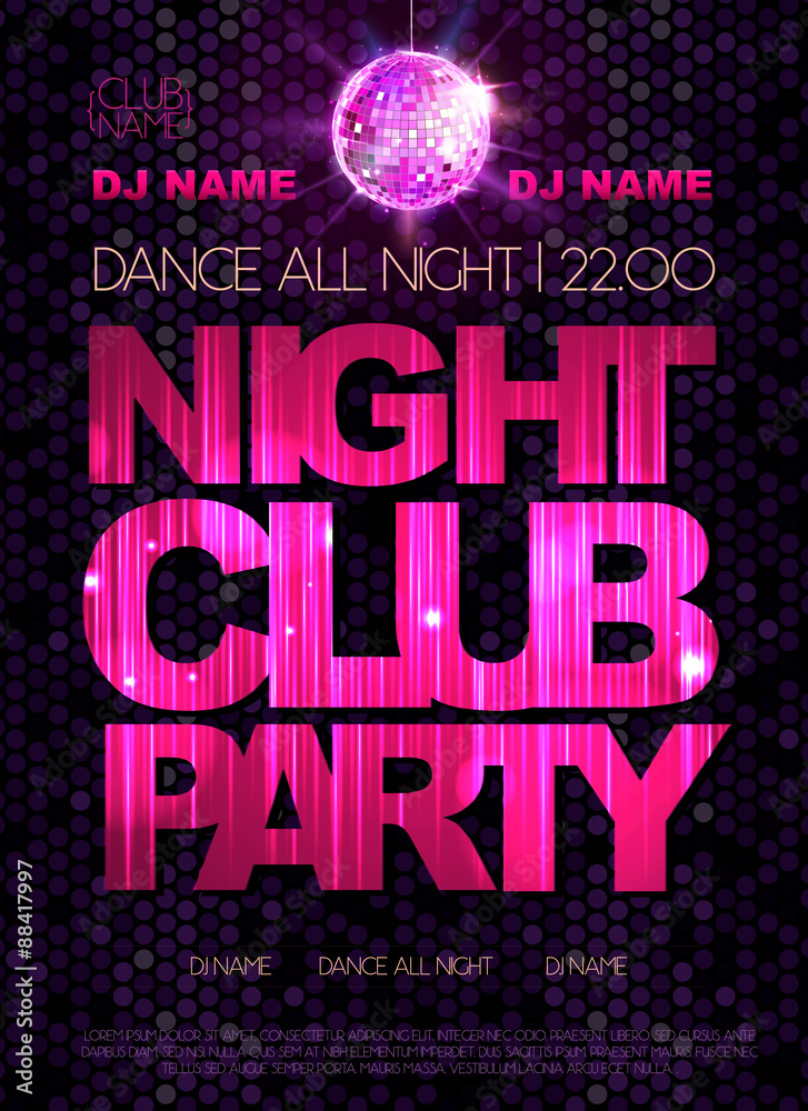 Disco background. Disco poster. Night club dance