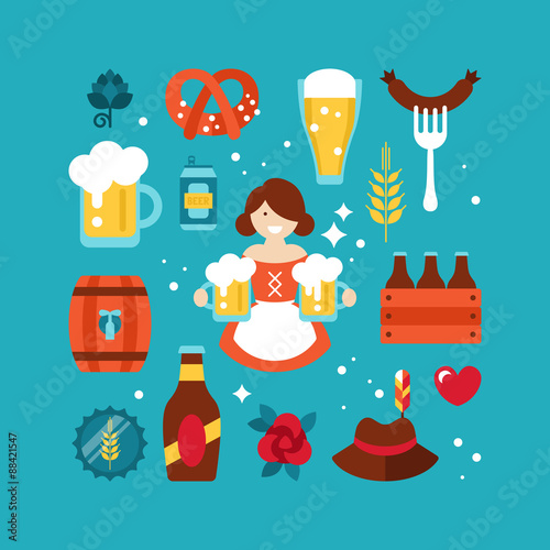 Oktoberfest beer festival flat icons design
