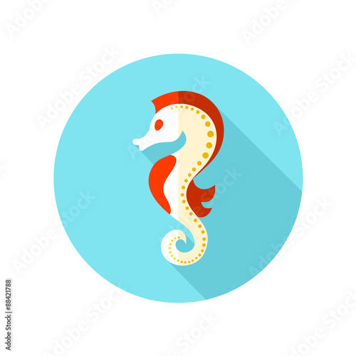 Sea Horse flat icon with long shadow