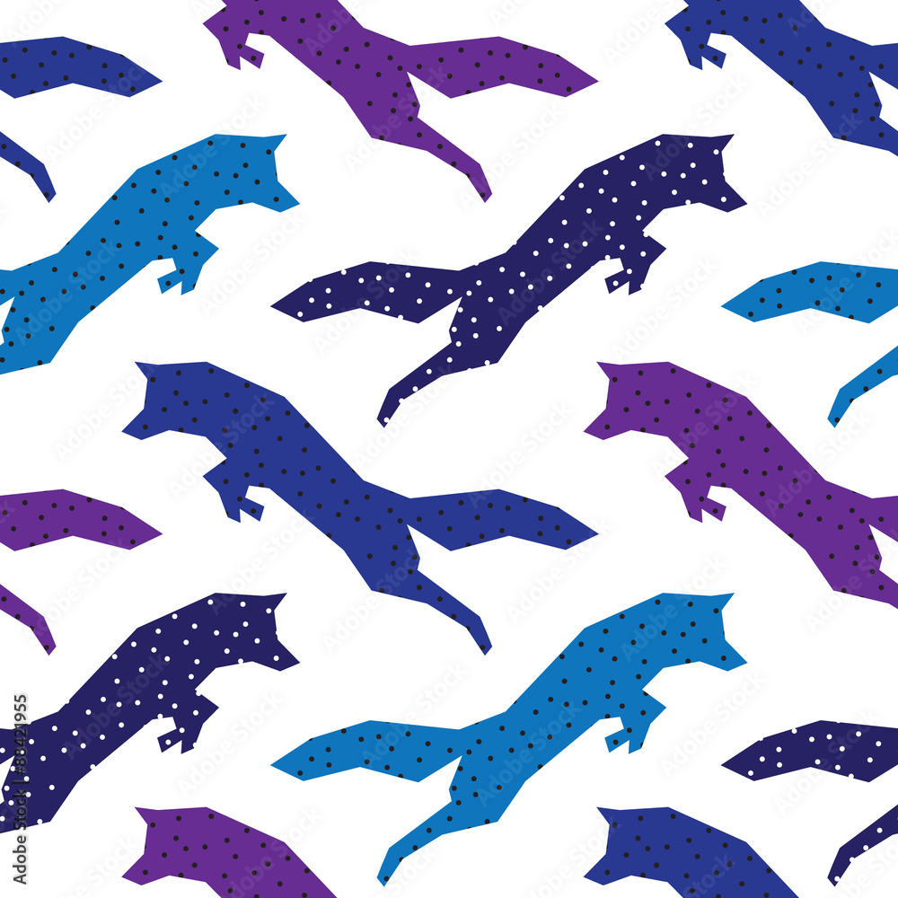 Fototapeta premium Seamless vector color print with a jumping fox.