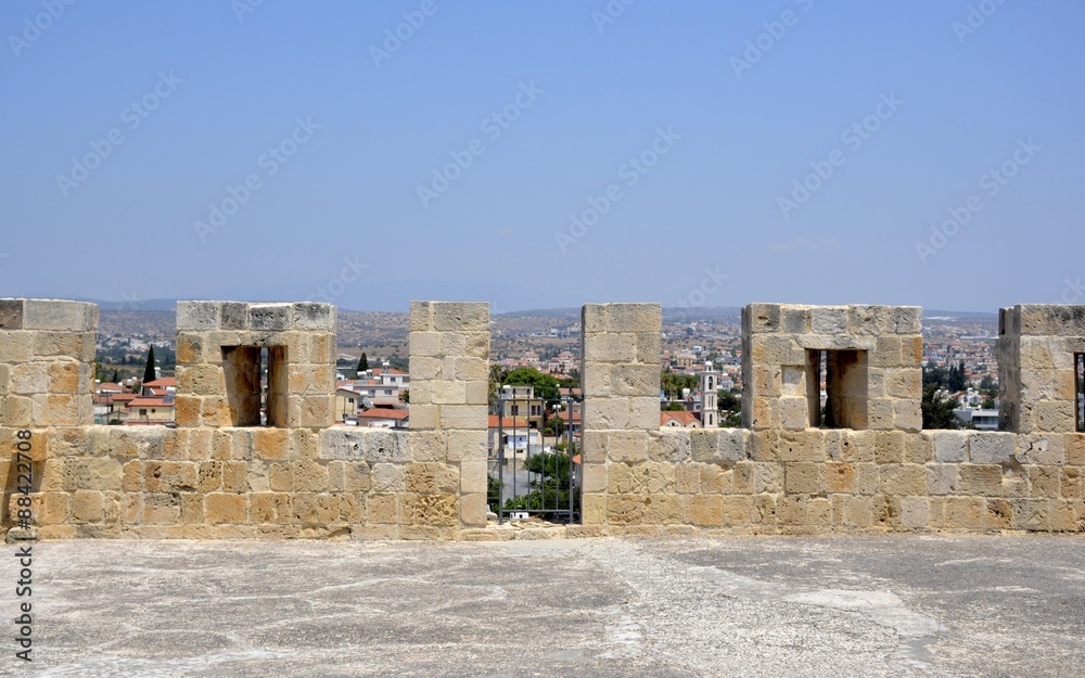 Architecture from Kolossi castle and blue sky 
