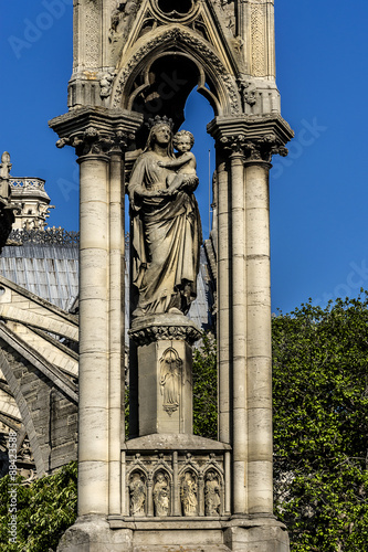 Fountain of Virgin (1845) near Cathedral Notre Dame de Paris.