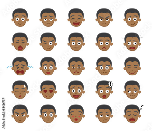 Black Boy Emotion Faces Vector Illustration