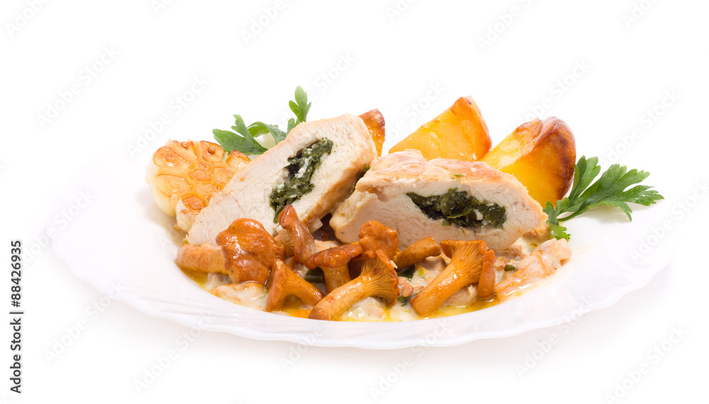 Gourmet food from chanterelles and chicken Gourmet food from chanterelles and chicken