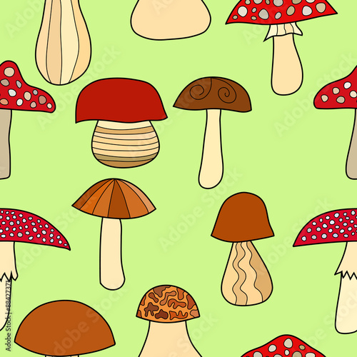 abstract doodle mushroom seamless pattern